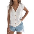 thumbnail image 3 of Women'S Short Sleeve Button Down Cardigan Sweater V Neck Cable Knit Shrug Vest White L, 3 of 8