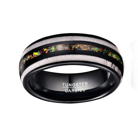 8mm Men’s Black Inlaid Deer Antler Broken Opal Tungsten Steel Ring