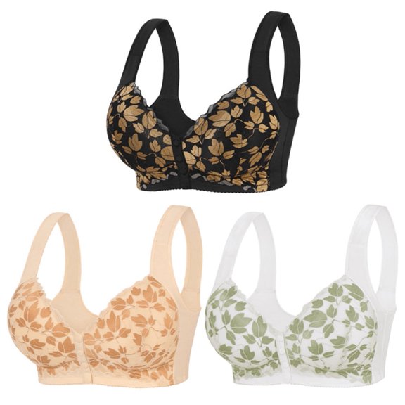 Valcatch Plus Size Women's Front Button Bra - Wide Shoulder Straps, Wireless & Lace Design for Big Busted