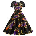 thumbnail image 1 of ERFCXS Costume d'Halloween pour Femmes Fantôme Marche Feu de Camp Veilleuse Citrouille Imprimé Dentelle Robe à Manches Courtes Rétro Jeu de Rôle Robe Swing Chauve-Souris Confortable Cosplay Robe à Fermeture Éclair Jaune P, 1 of 5