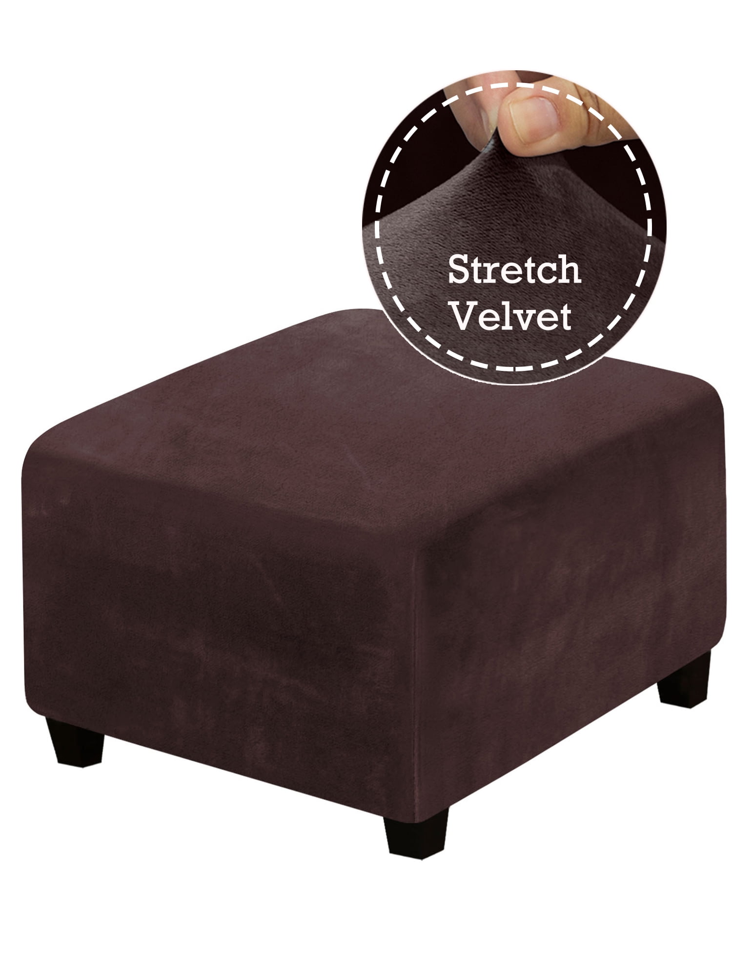 KBOOK Ottoman Cover Square Ottoman Slipcover Stretch Velvet Footrest