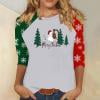 thumbnail image 2 of asdoklhq Women's Sweaters Women's 3/4 Sleeve Crew Neck Pullover Christmas Print Top White M, 2 of 5