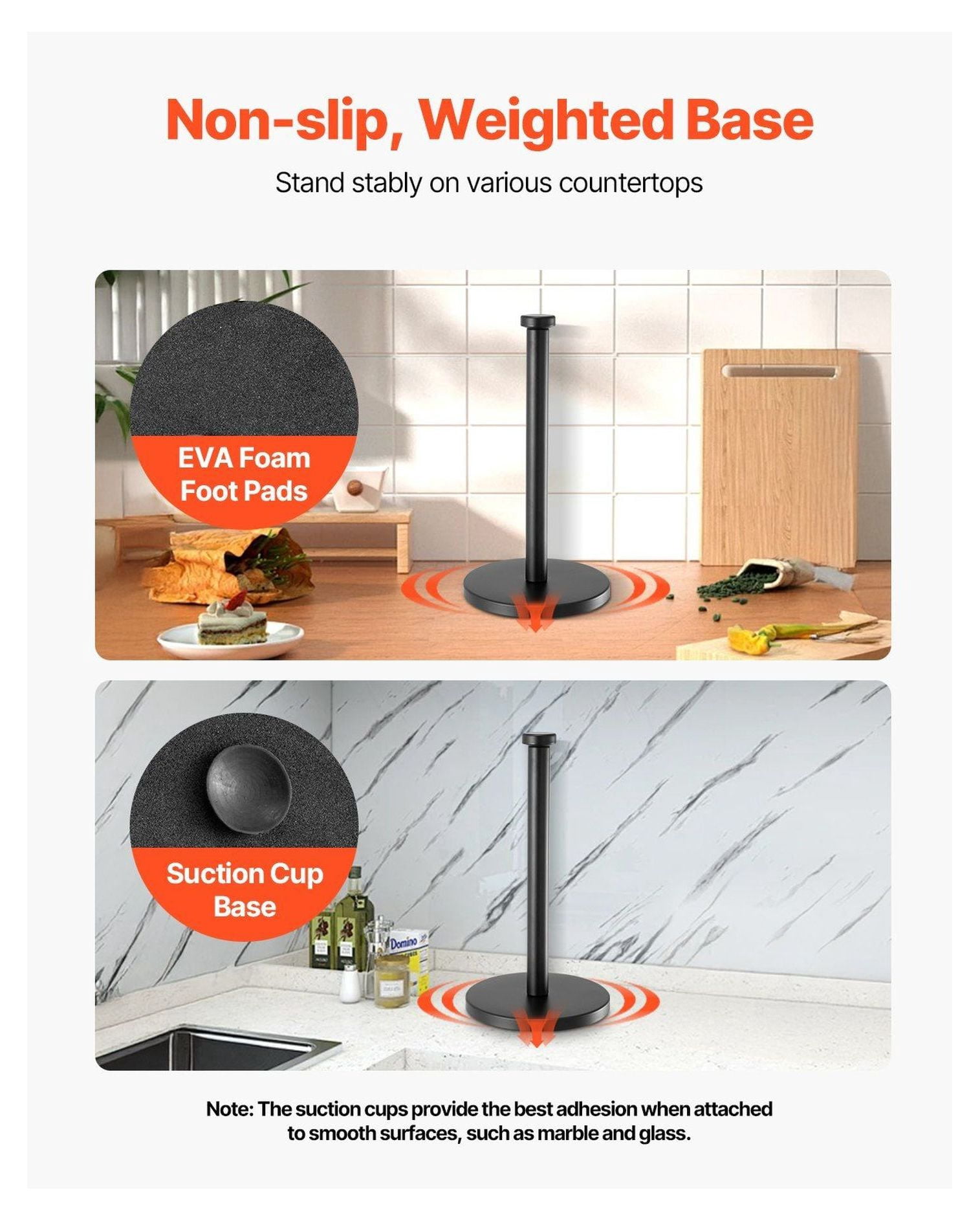 Paper Towel Holder Countertop, Stainless Steel Paper Towel Stand for Kitchen - Black, Weighted Non-Slip Base, Easy Tear, Fits Mega Rolls