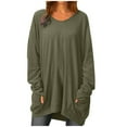 thumbnail image 2 of CEHVOM Blouse Décontractée à Manches Longues Col Rond Unie avec Poche pour Femmes Été, 2 of 6