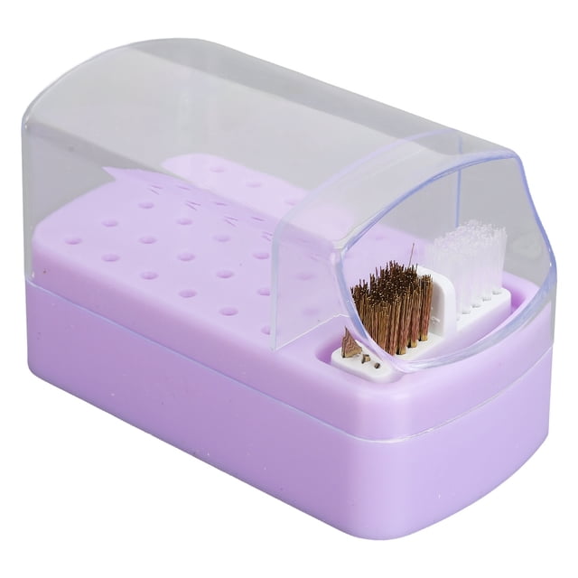 30 Holes Nail Drill Bit Holder Stand,Nail Drill Bits Box Case Storage with Cleaning Brush Dust Proof Storage Container Box Case Nail File Bit Holder Organizer for Home Salon