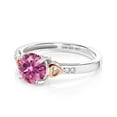 thumbnail image 4 of Gem Stone King 925 Silver and 10K Rose Gold Heart Ring for Women Round Pink Moissanite and Diamond White (1.23 Cttw, Size 7), 4 of 5