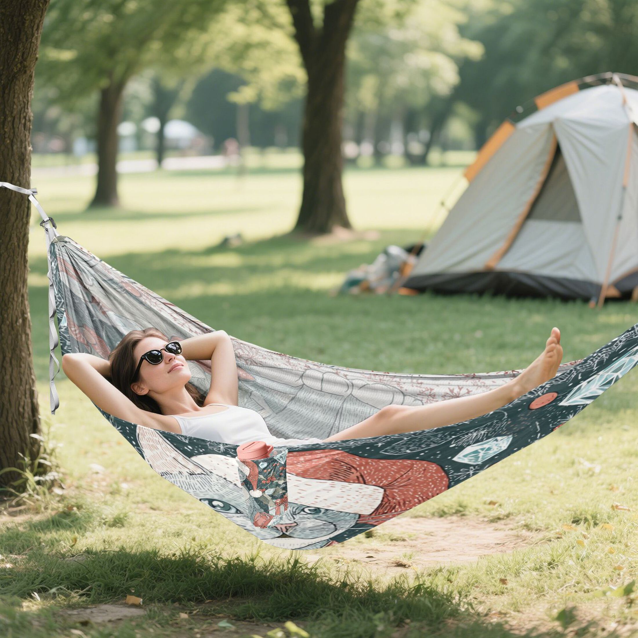 Hammock Camping Hammock Nylon Portable Hammock Travel Camping Hammock Magical Christmas Blue Cat