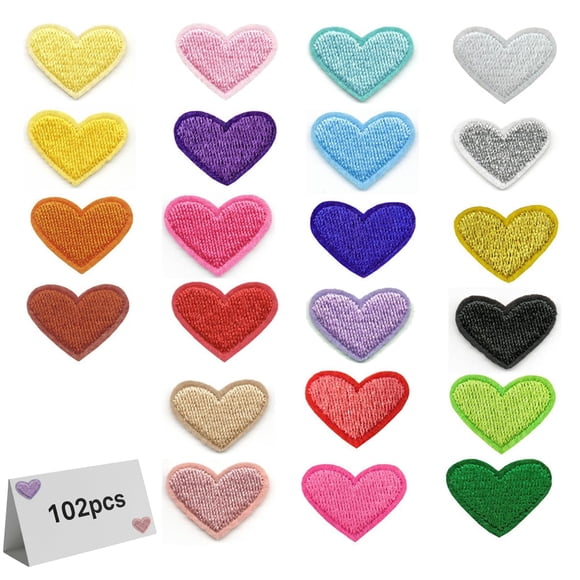 SOKOSEY 102 parches termoadhesivos de corazón mini, 22 colores