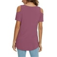 thumbnail image 4 of tarylea Womens Tops Cold Shoulder Short Sleeve Blouse V Neck Solid Color Shirts Casual Loose Summer Trendy Tops, 4 of 7