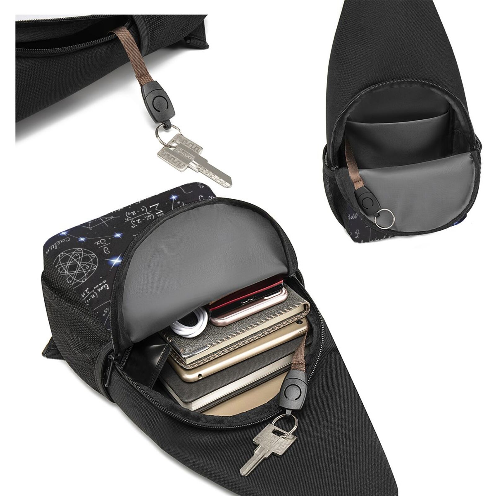 Xecao's Physical Formulas Print Sling Bag: A Versatile Chest, Shoulder, and Crossbody Backpack for Casual Days Out, Perfect for Both Men and Women