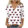thumbnail image 2 of fartey 2025 Valentine's Day Tops for Women Plus Size 3/4 Length Sleeves Blouse Romantic Love Heart Printed Top Loose Lightweight Stretch V Neck Gifts Tee Shirts, S-5XL, 2 of 5