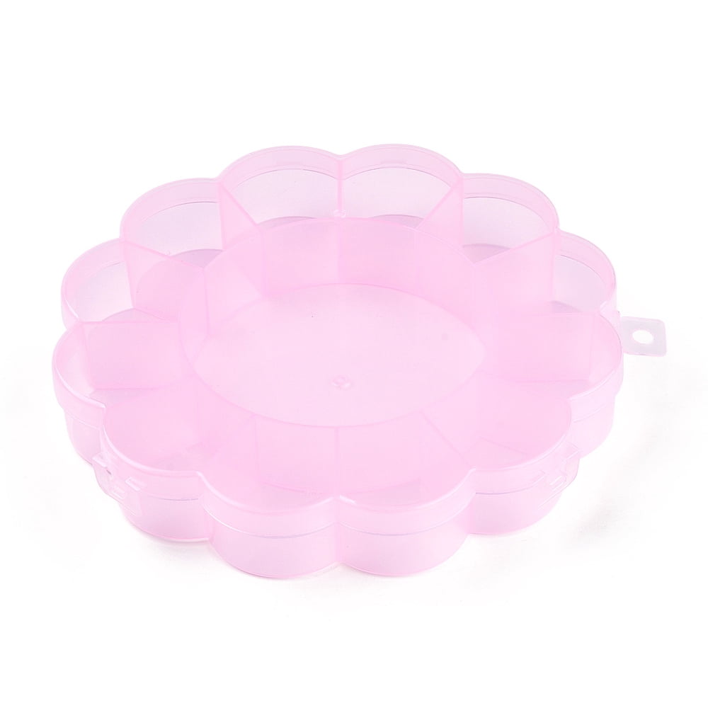 10pcs Flower Plastic Bead Storage Containers 13 Compartments Pink 15.5x15.5x2.5cm
