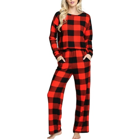 

Womens Tops and Pants Pajamas Set Joggers PJ Sets Nightwear Leopard Print Homesuit Red XL