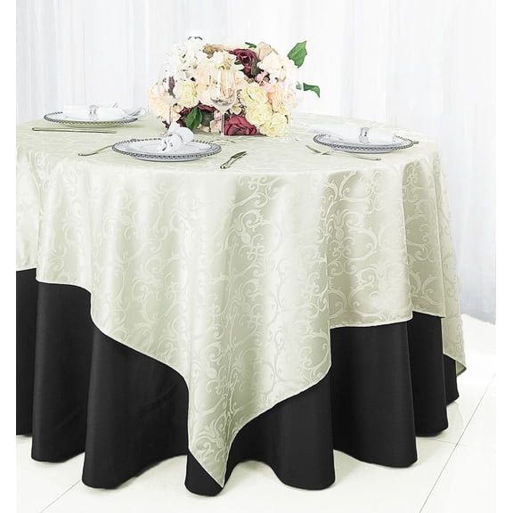 Wedding Linens Inc. 72"x72" Square Versailles Damask Jacquard Polyester Linen Tablecloth Table Overlays Toppers - Ivory