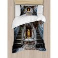 thumbnail image 3 of Rustic Home Decor Queen Size Duvet Cover Set, Main Entrance Hallway of Ravaged Opera House with Symmetric Stairs Photo, Decorative 3 Piece Bedding Set with 2 Pillow Shams, Brown Beige, by Ambesonne, 3 of 3