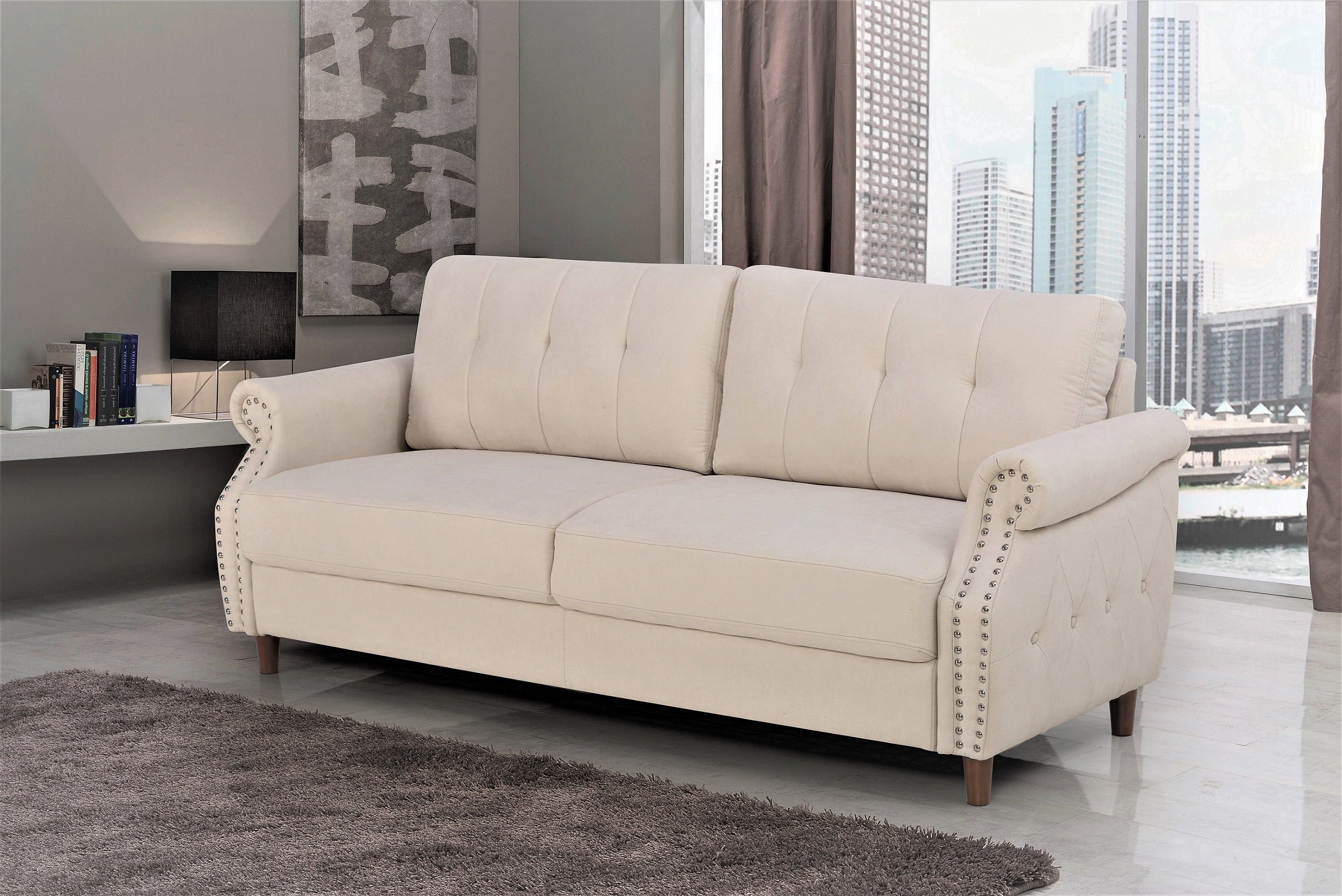 Uspridefurniture Matsuko 79.53" Rolled Arm Polyester Sofa , Beige
