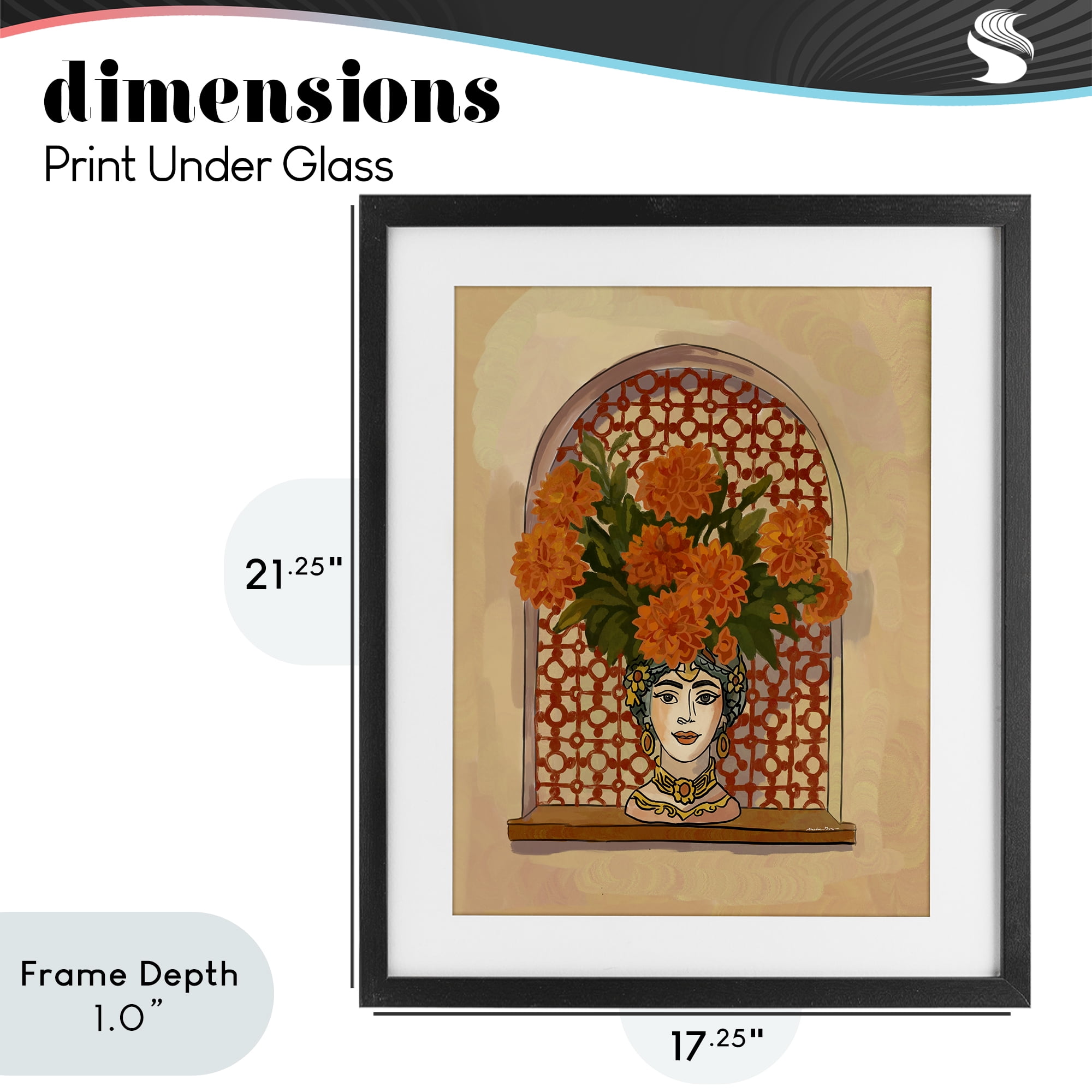 Stupell Industries Ornate Flower Head Vase Black Framed Print Under Glass, design by Amelia Noyes