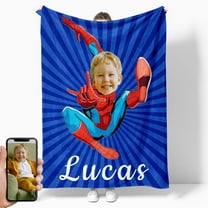 Custom Superhero Blanket with Kids Face Personalized Super Hero Blanket for Boys Girls Customized Birthday Gifts Blankets