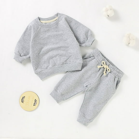 YuYuBao Toddler Boys Outfit Sets Solid Color Long Sleeve Crew Neck Casual Hoodies Pants 2 Piece Suits