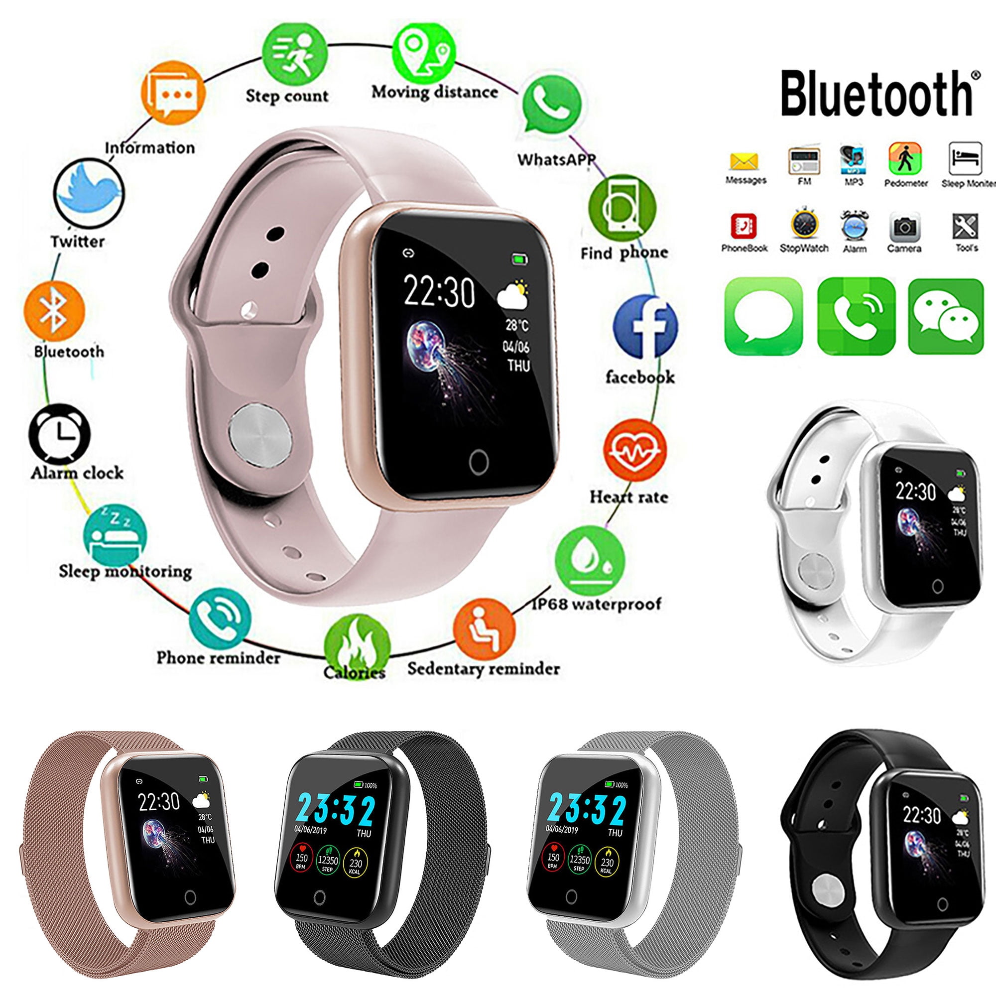 Heart Rate and Blood Pressure Monitoring 50m Water Resistance. Activity Tracker Medication Compliance and Prescription Inventories Tracking Cling Leap Smartwatch Multisport Built-in GPS 