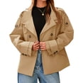 thumbnail image 2 of Double Breasted Women Long Sleeved Casual Trench Coat Lapel Jacket, 2 of 6