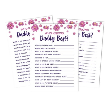 Inkdotpot Unicorn Floral Who Knows Daddy BestBaby Shower GameCards FunActivity Cards Set Of 50Party Theme