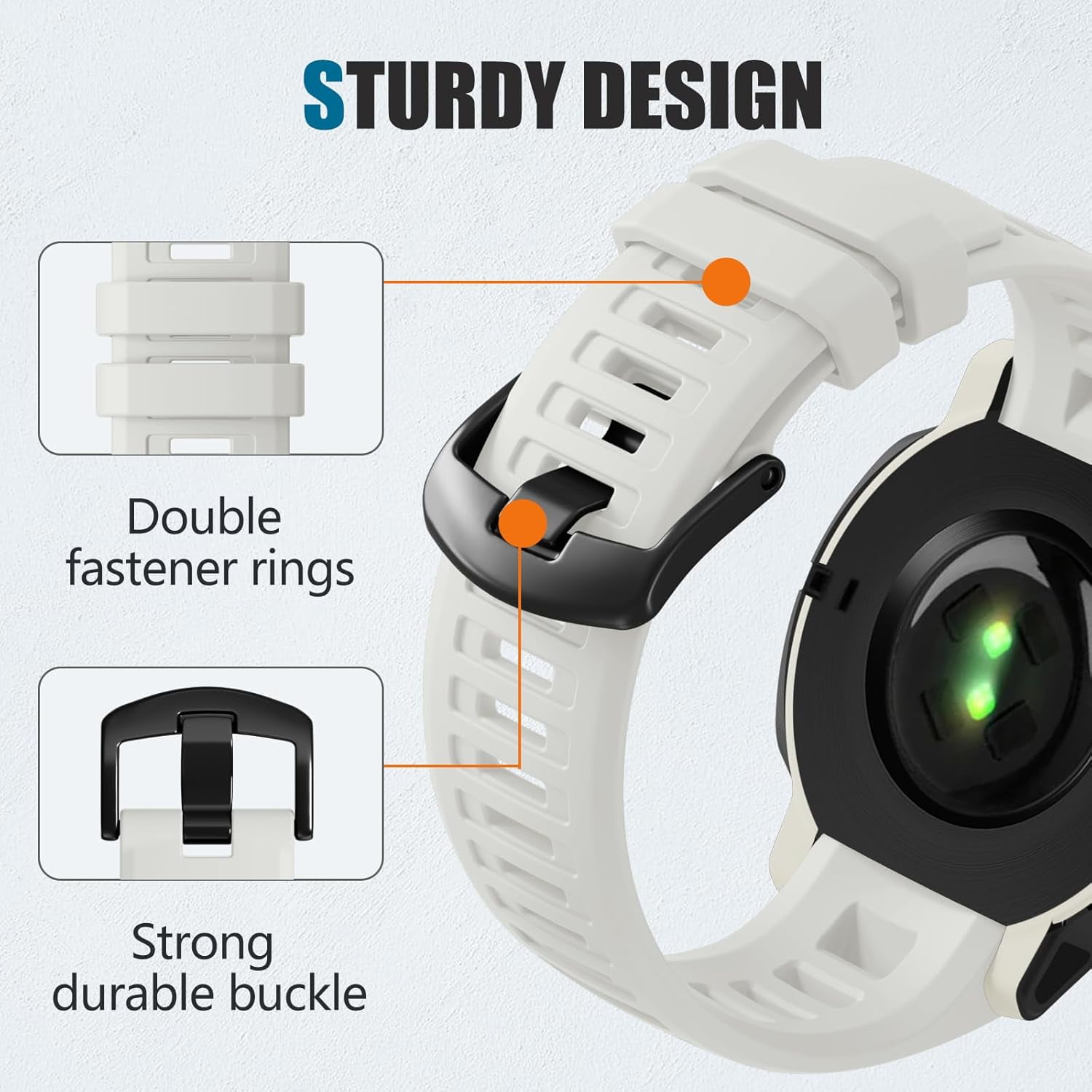 CRKMGS-Compatible with Garmin Instinct Watch Bands Replacement, 22mm Soft Silicone Sport Strap Compatible with Garmin Instinct Band/Instinct 2 Watch Band/Solar/Tactical Smartwatch-White Watch Band