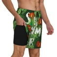 thumbnail image 2 of Yiaed Palm Leaves And Tropical Flowers Print Mens Swim Trunks Bathing Suit Compression Liner Beach Swim Shorts Swimwear Quick Dry Zipper Pocket No-Chafing Board Short-3X-Large, 2 of 6