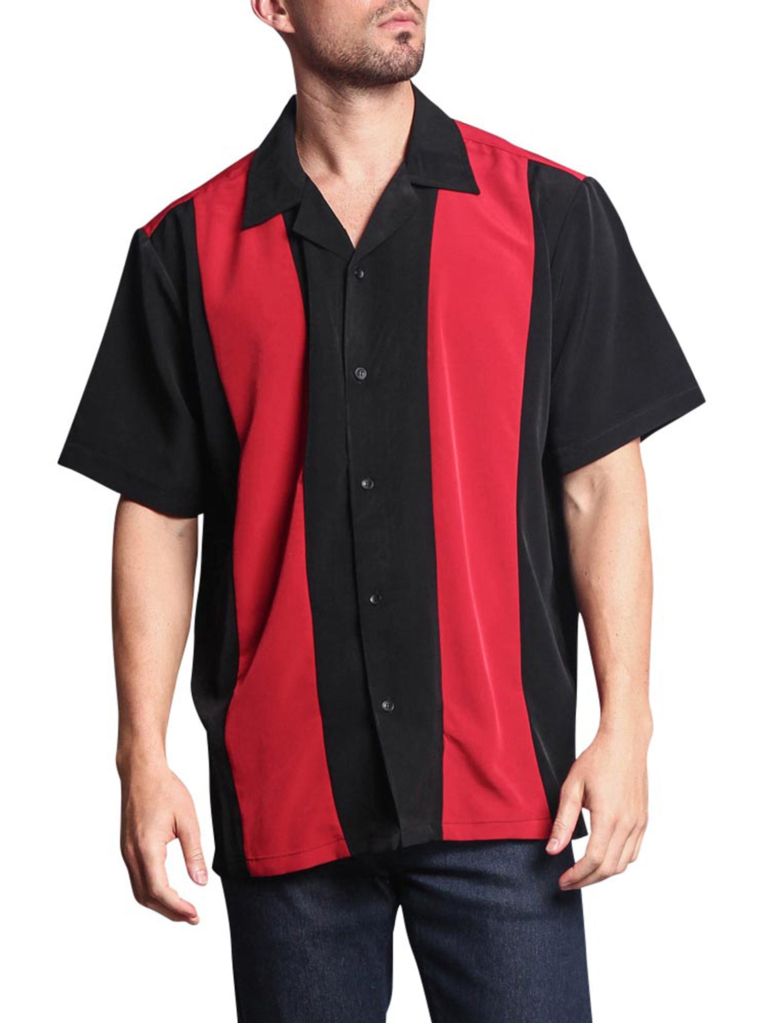 GStyle USA Men's Two Tone Retro Button Down Bowling Shirts, Up To 5X