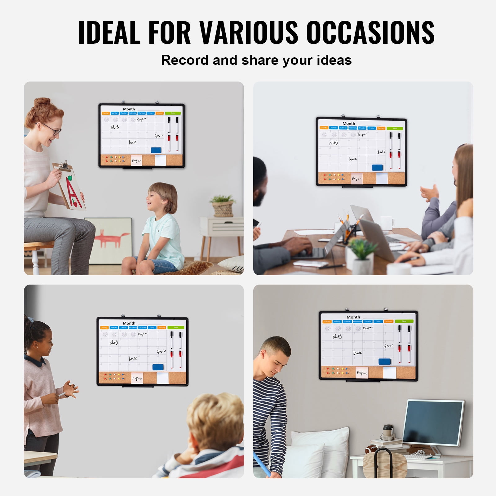 KFFKFF 24"x 18" Dual-Function Board – Magnetic Whiteboard Calendar & Cork Bulletin, Framed in Aluminum – Wall-Mounted for Home, Office, or Educational Settings
