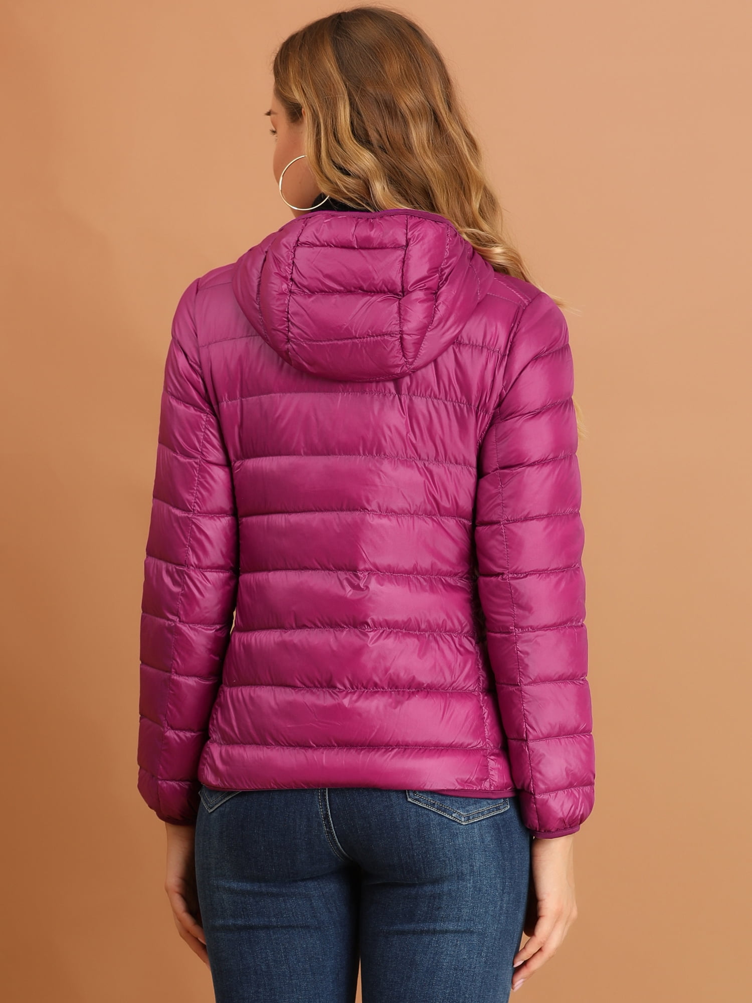 DARING DIVA Women's Hooded Zip Up Short Down Lightweight Jacket XL Hot Pink