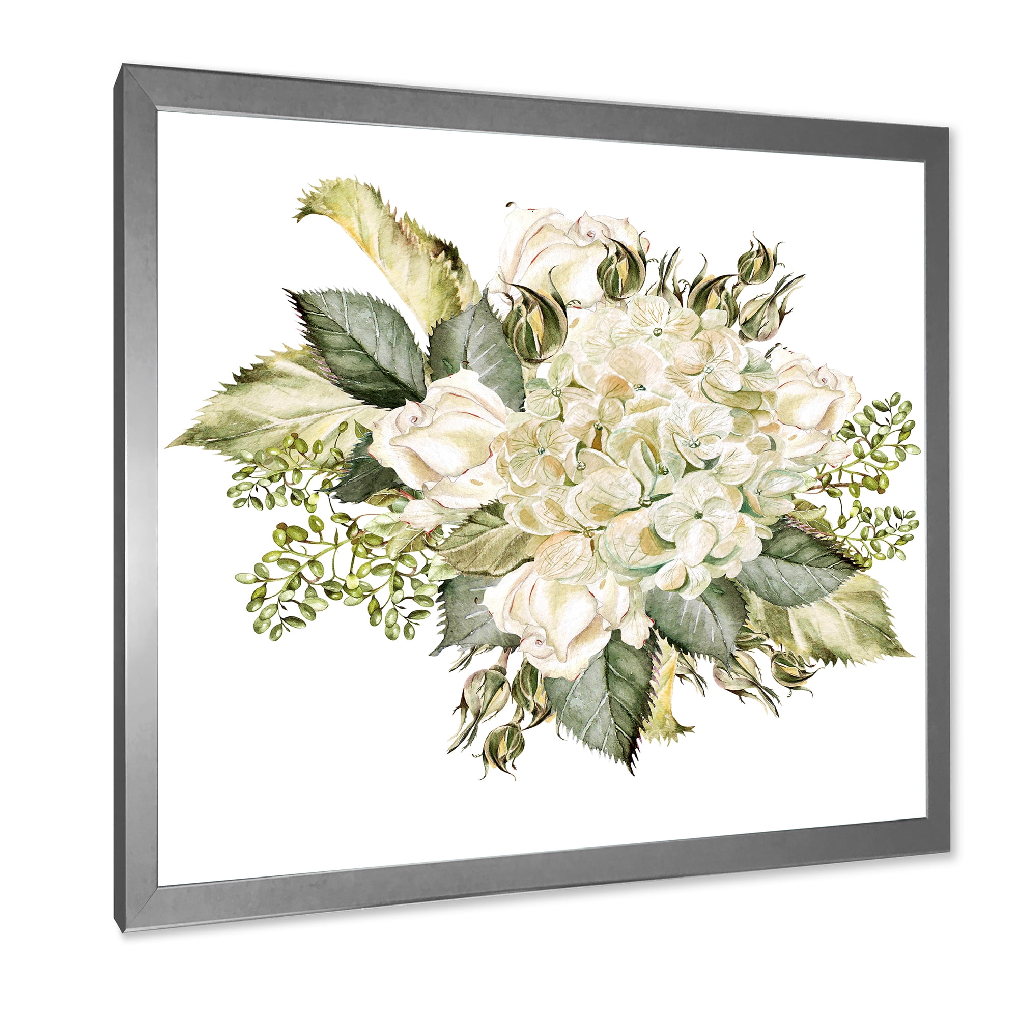 Designart 'Beautiful Bouquet With Roses and Hudrangea' Farmhouse Framed Art Print