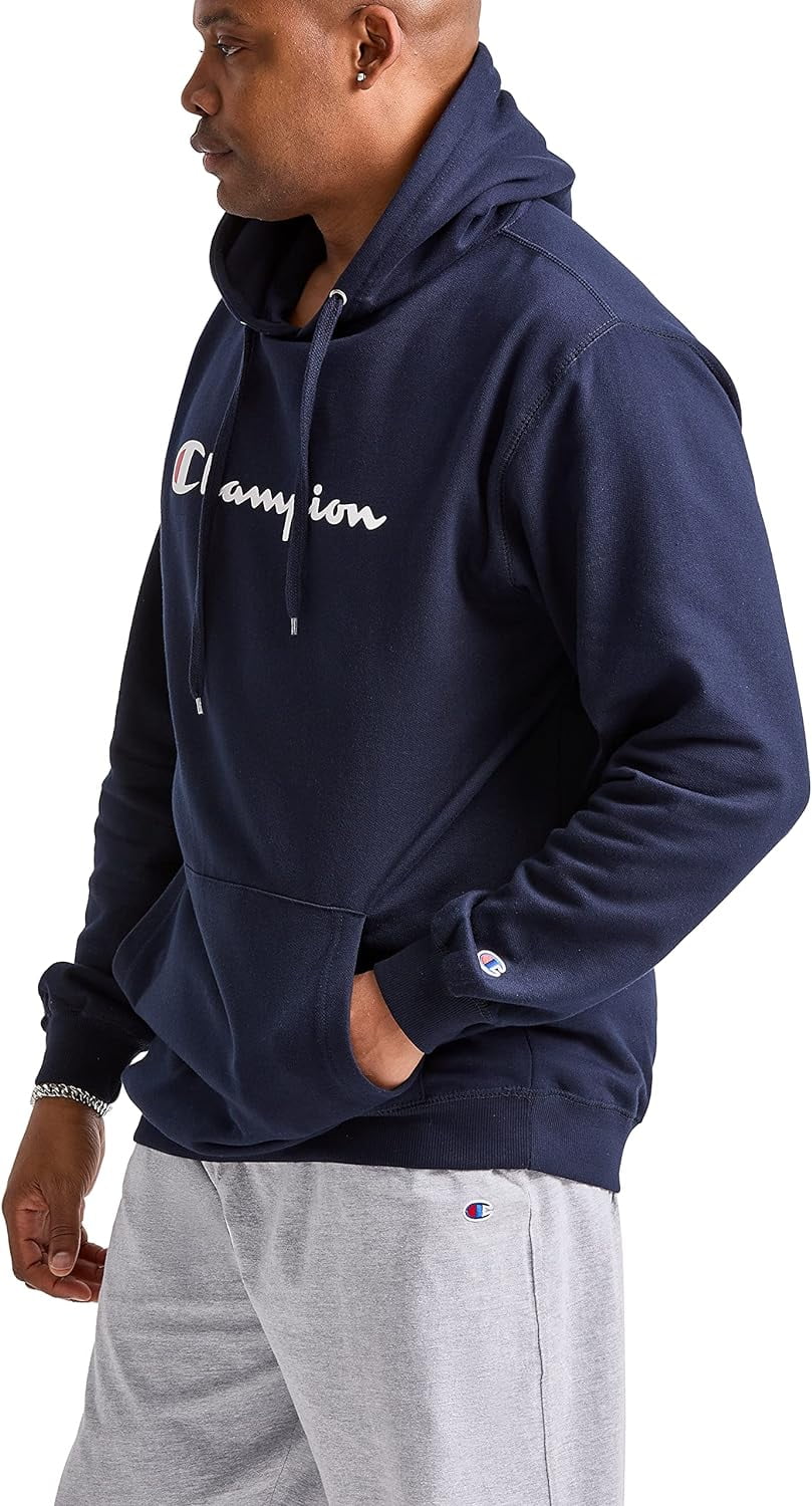Champion Men's Big & Tall Script Hood Pullover Fleece, Navy, Size 2X