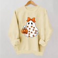 thumbnail image 4 of Hulanddfd Womens Sweatshirt Pink Ghost Pumpkin Print Pullover, Cute Bow Graphic Crewneck Long Sleeve Top, Halloween Casual Sweater, 4 of 5