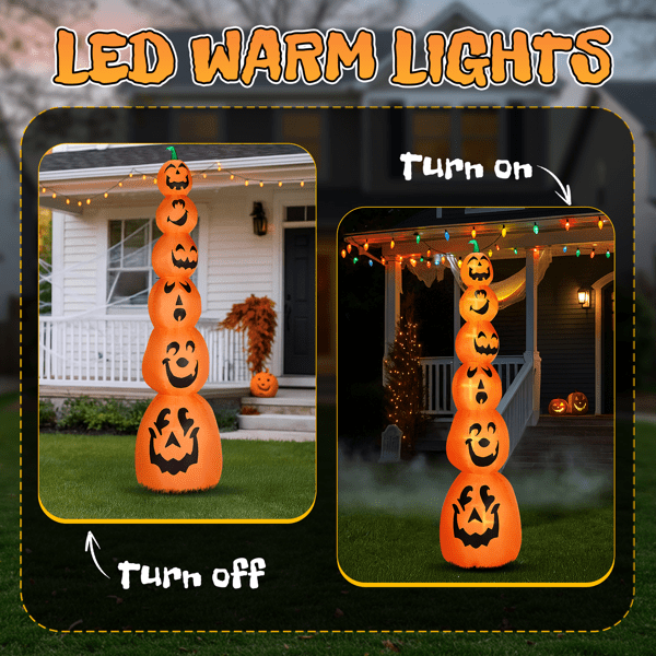 Alvantor 9 Ft Stacked Pumpkins Halloween Inflatable with 6 Warm White LED Lights, Orange