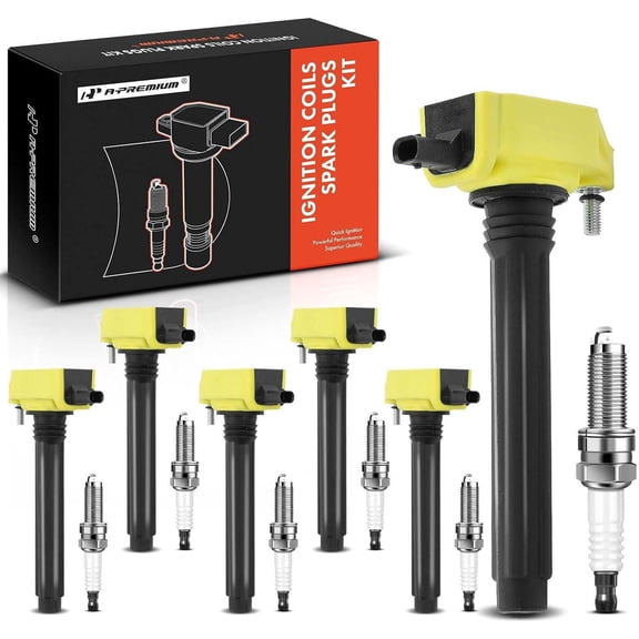 A-Premium Set of 6 (Yellow) Ignition Coil Pack and Iridium Spark Plugs Compatible with Jeep Grand Cherokee 2011-2015, Wrangler 2012-2017 & Dodge Grand Caravan 2011-2020, V6 3.6L