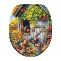 SEANATIVE Sunflower Rooster Toilet Seat Cover Aesthetic Elongated Toilet Lid Covers Soft Toilet Protector Cover Holiday Decorations Bottom Accessories, Machine Washable