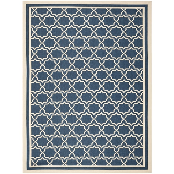 SAFAVIEH Courtyard Allison Geometric Bordered Indoor/Outdoor Area Rug, 9' x 12', Navy/Beige