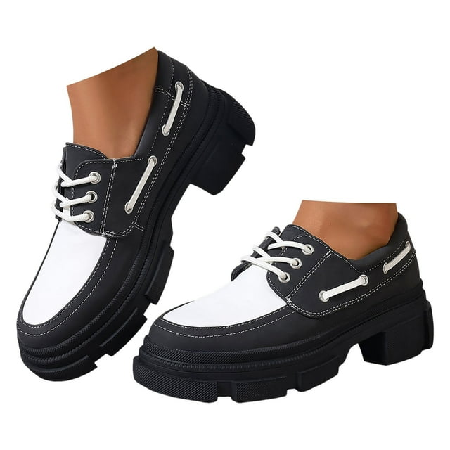 Dakaela Chaussures Oxford à Bout Golf à Lacets pour Femmes Plateforme Vintage Bout Rond Mocassins à Enfiler Mode Mary Jane