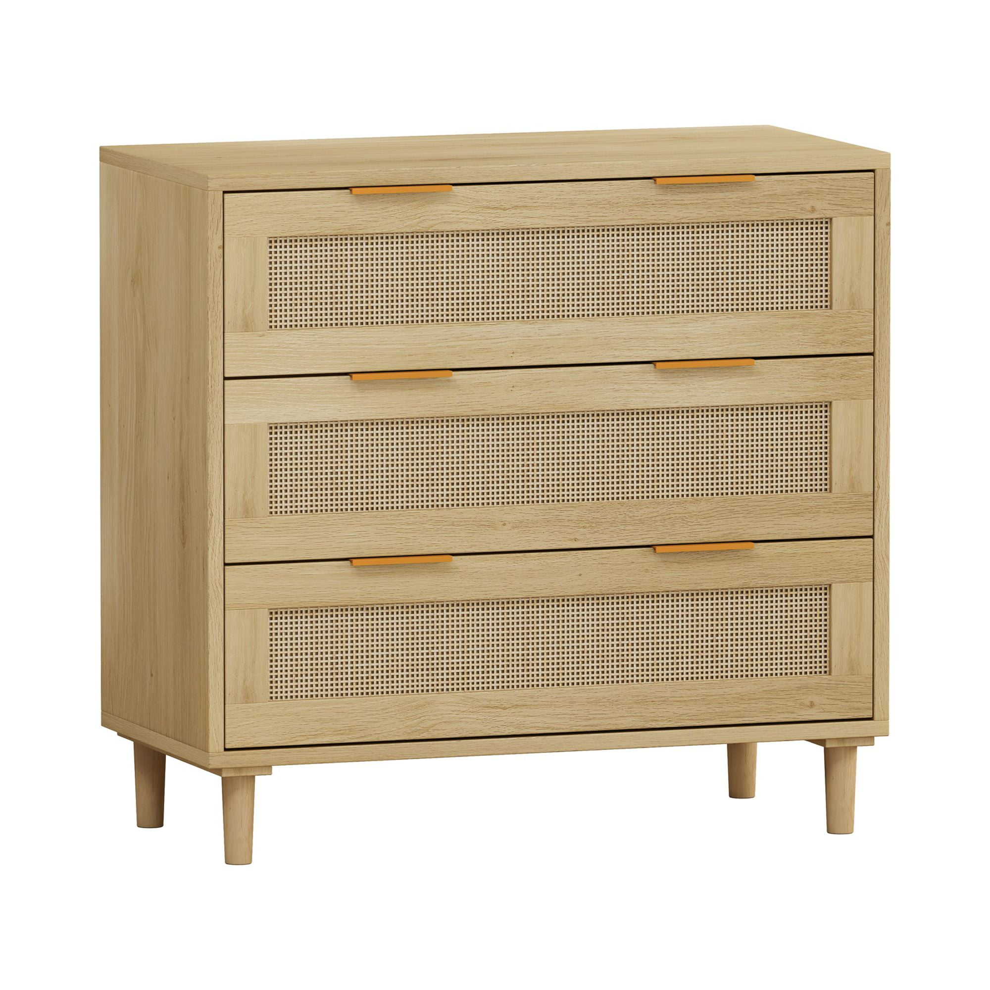 Kadyn 3-Drawers Dresser Cabinet, Rattan Storage Cabinet for Living Room, Dressers & Chests of Drawers for Hallways, Oak Kadyn 3-Drawers Dresser Cabinet, Rattan Storage Cabinet for Living Room, Dressers & Chests of Drawers for Hallways, Oak