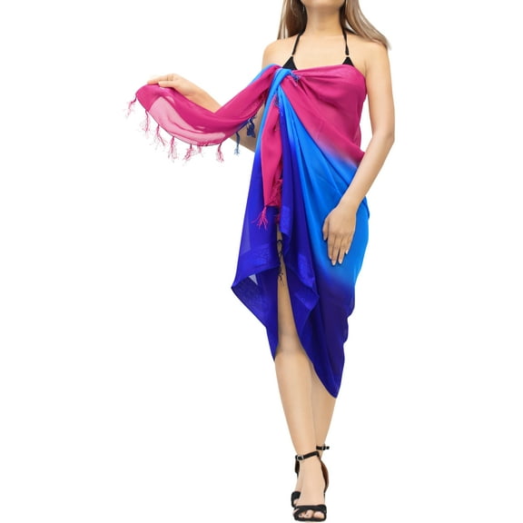 HAPPY BAY Summer Long Beachwear Sarong Coverups for Women Chiffon Long Beach Tie Wraps Skirt Sheer Swim Cover up Bathing Suit One Size Fuscia, Plain