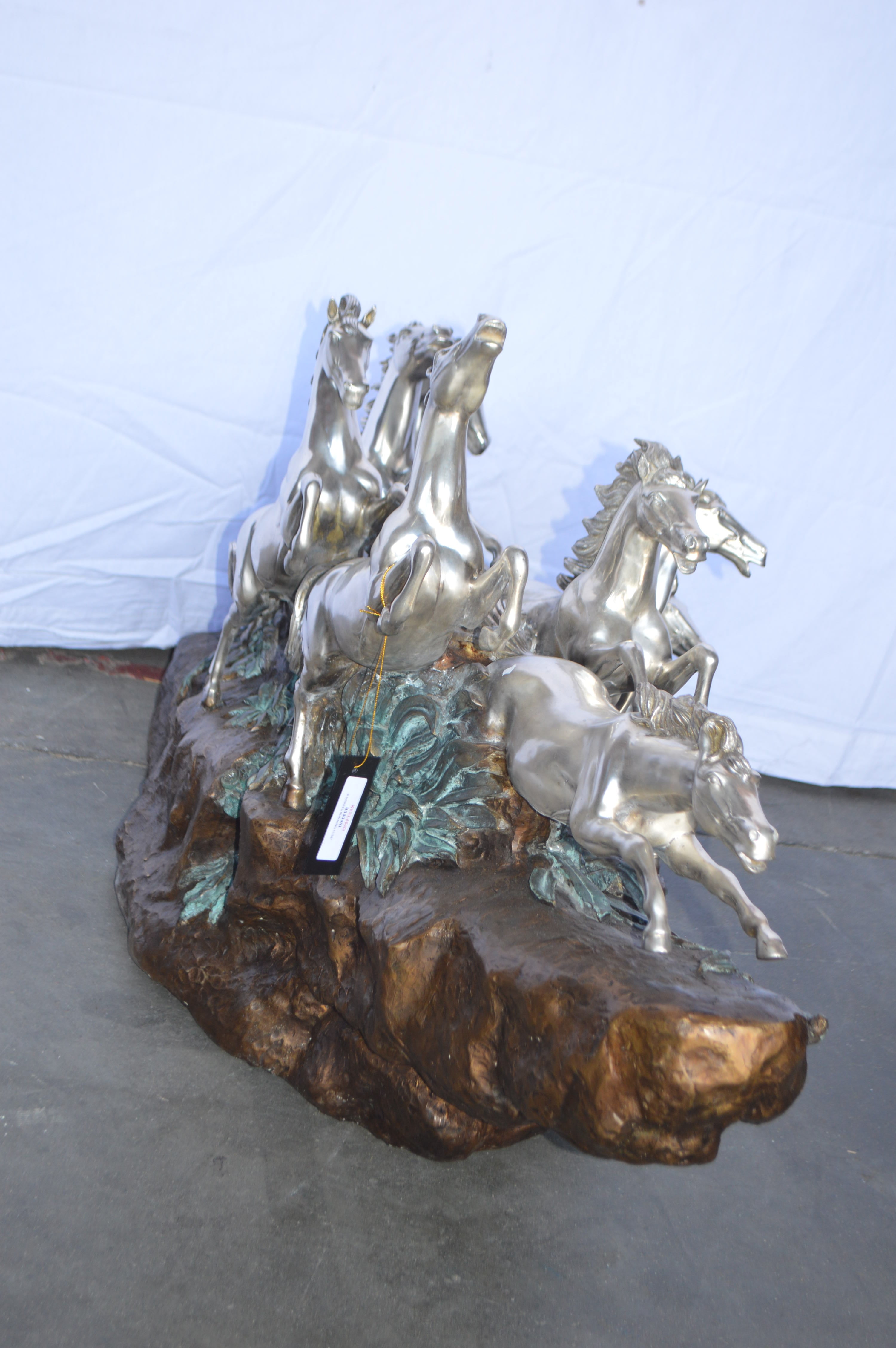 Nifao Eight Horses Running Bronze Statue Silver Finish – Garden Outdoor Decor Sculpture, 59"L x 20"W x 28"H