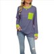 thumbnail image 3 of Camisas de Larga para Mujer, Cuello Redondo A Rayas, Corte Holgado, Camiseta de Bloques de Color Otoño 2025 con Bolsillo Tiras de Color Verde Rosa XL, 3 of 10