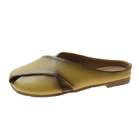 

Pimfylm Pig Slippers Womens Braided Heeled Sandals Backless Square Open Toe Block Strappy Slip On Slide Shoes Yellow 7.5