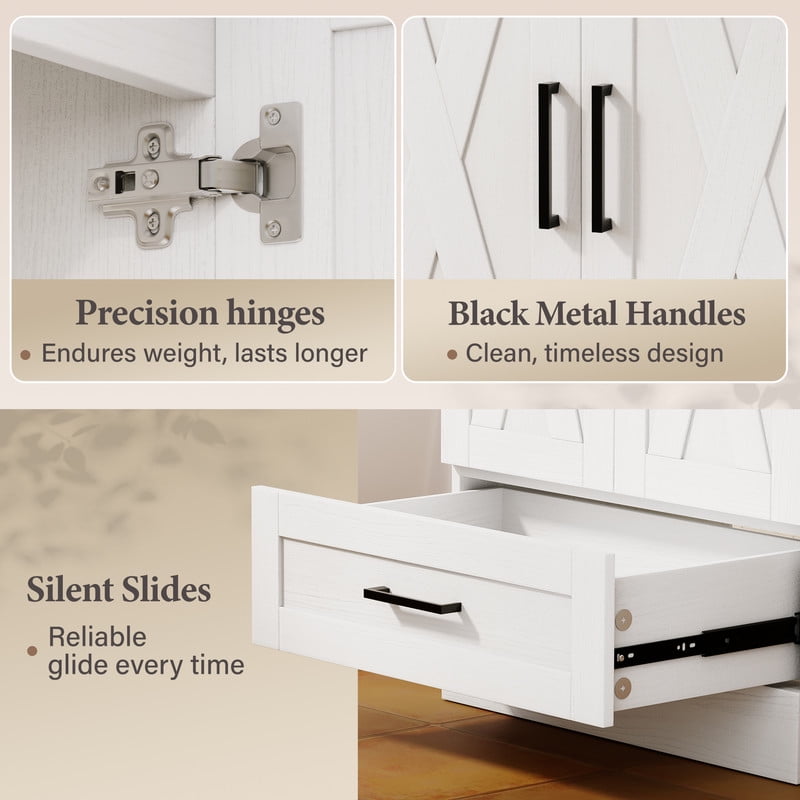 Vineego 24" Bathroom Vanity with Resin Sink, Freestanding Wood Vanity Cabinet with 2 Doors & 1 Drawer, Undermount Sink Storage Cabinet, White