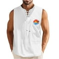 thumbnail image 1 of Camisetas de Verano para Hombre, Corbata Casual de Color Sólido sin Mangas Cuello Redondo Camiseta de Camiseta Hecha de 60% Algodón 40% Lino, Bajo Camisetas para Hombres, 1 of 3