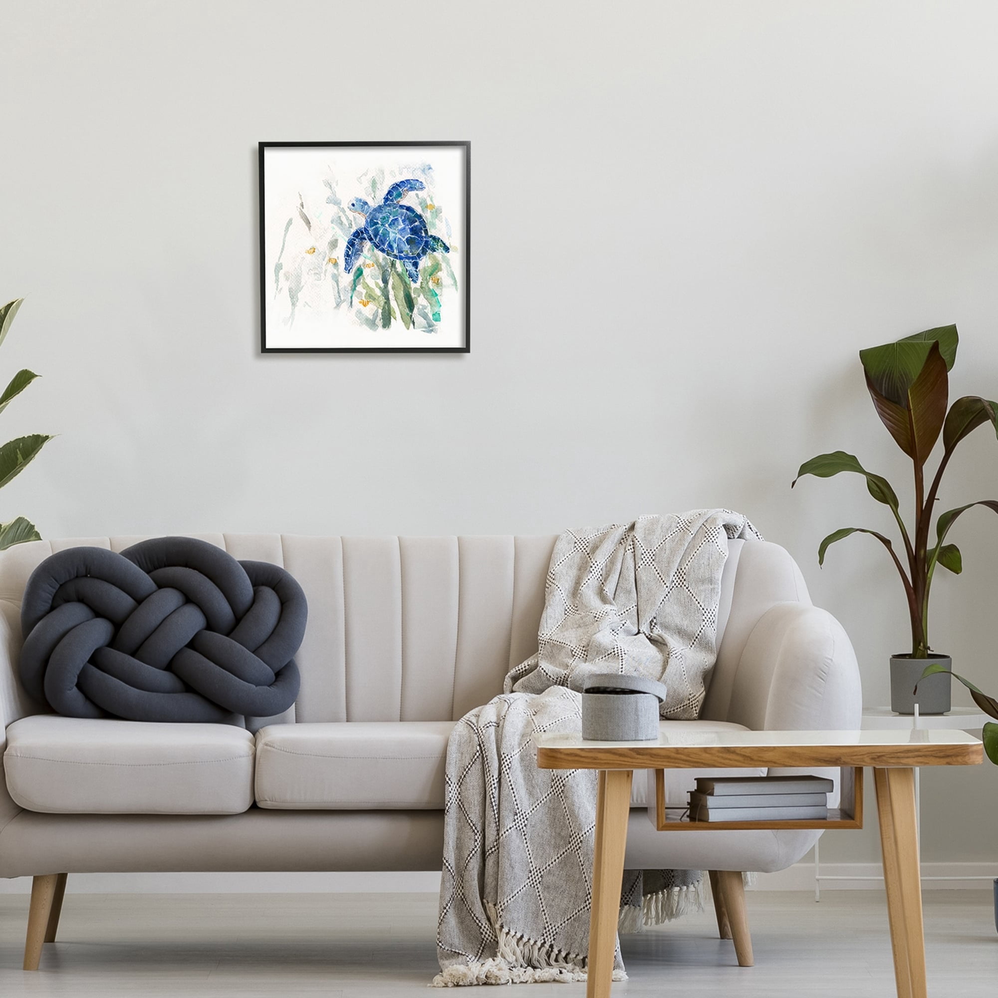 Stupell Industries Beautiful Blue Sea Turtle Swimming Plants Painting , 17 x 30, Design by Sally Swatland