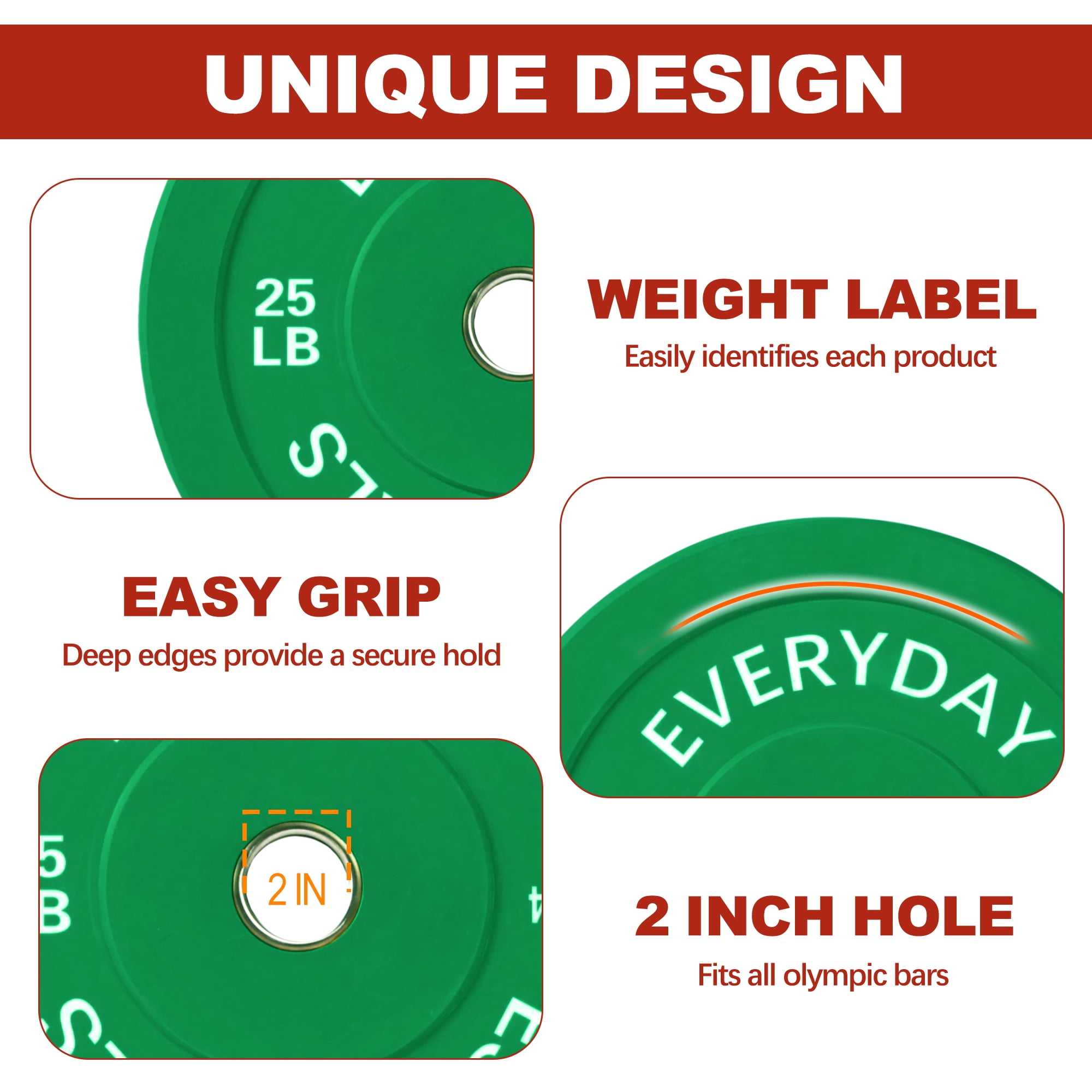 FlexWave 2-Inch Olympic Bumper Weight Plate Set，with Steel Hub, Multicolored, Multiple Sizes, for Strength Training & Home Gym