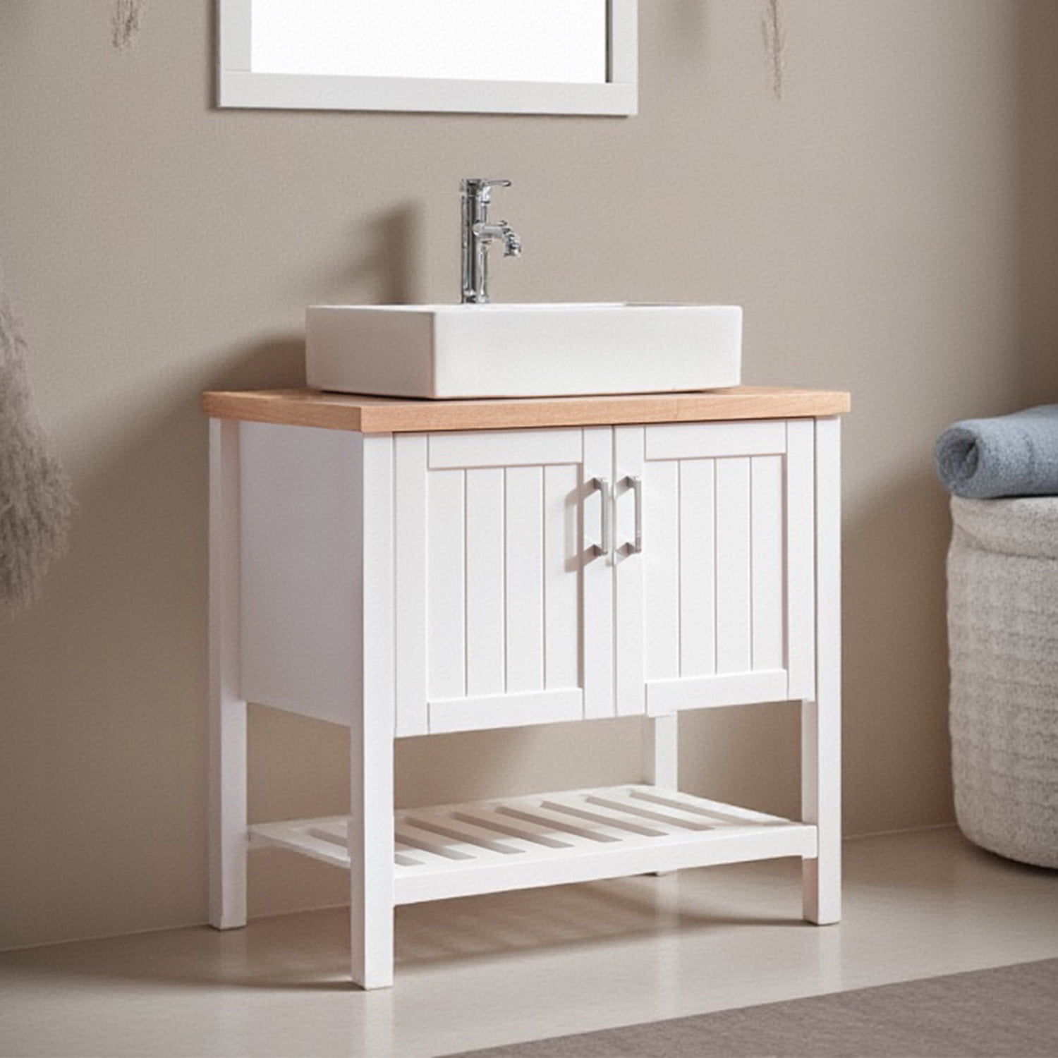 Demi Bonn 32" Bathroom Vanities Cabinet with Sink, Doors and Open Shelf, Single Bathroom Vanity Cabinet, Faucets and Drains Not Included, White