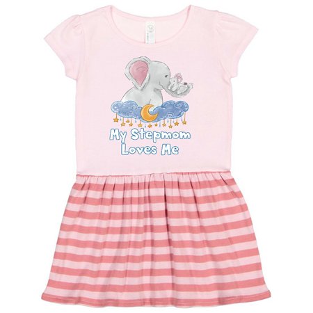 

Inktastic My Stepmom Loves Me Cute Elephants Clouds Moon and Stars Gift Toddler Girl Dress